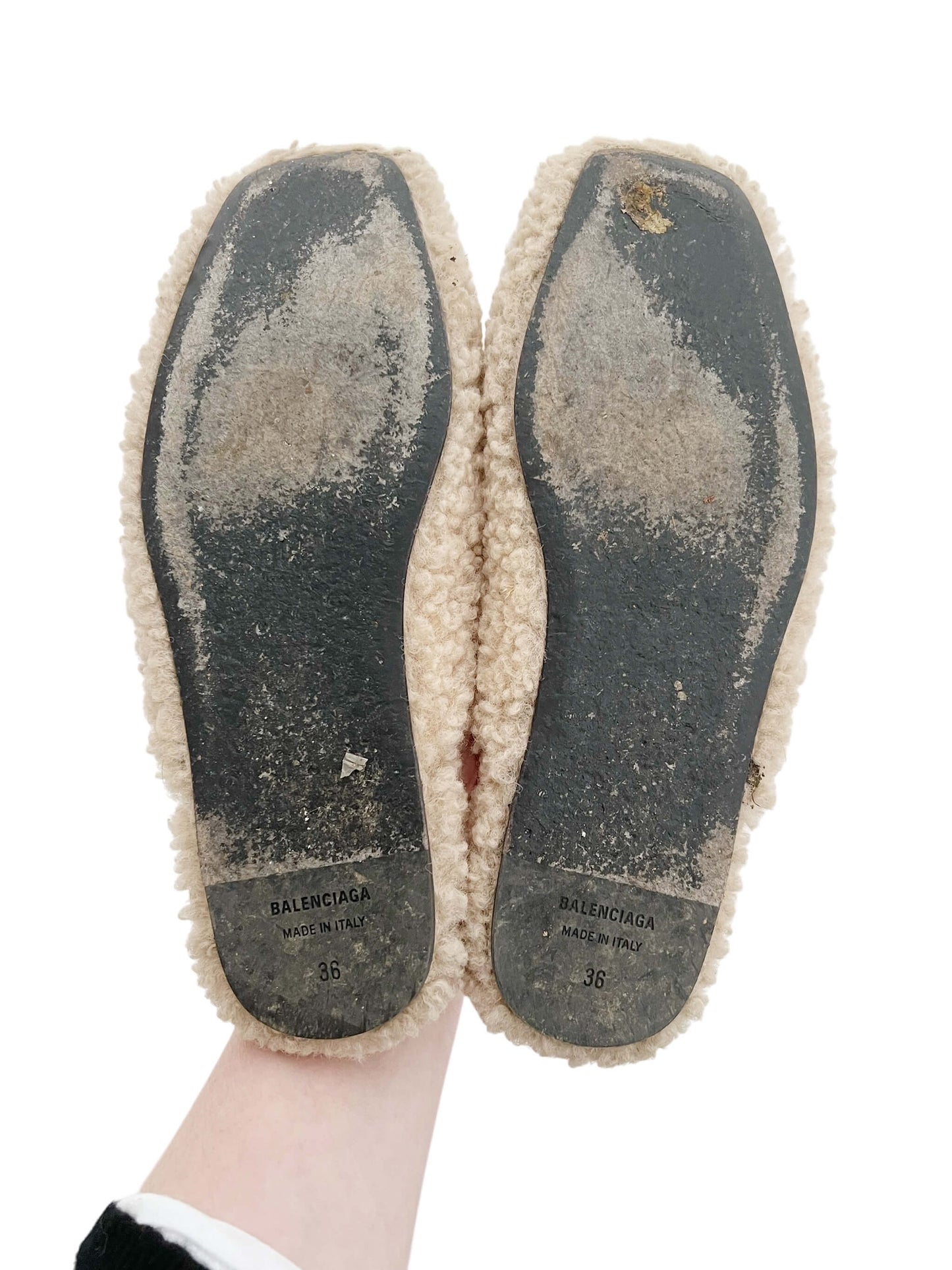 Balenciaga Shearling Mules, Sz 36