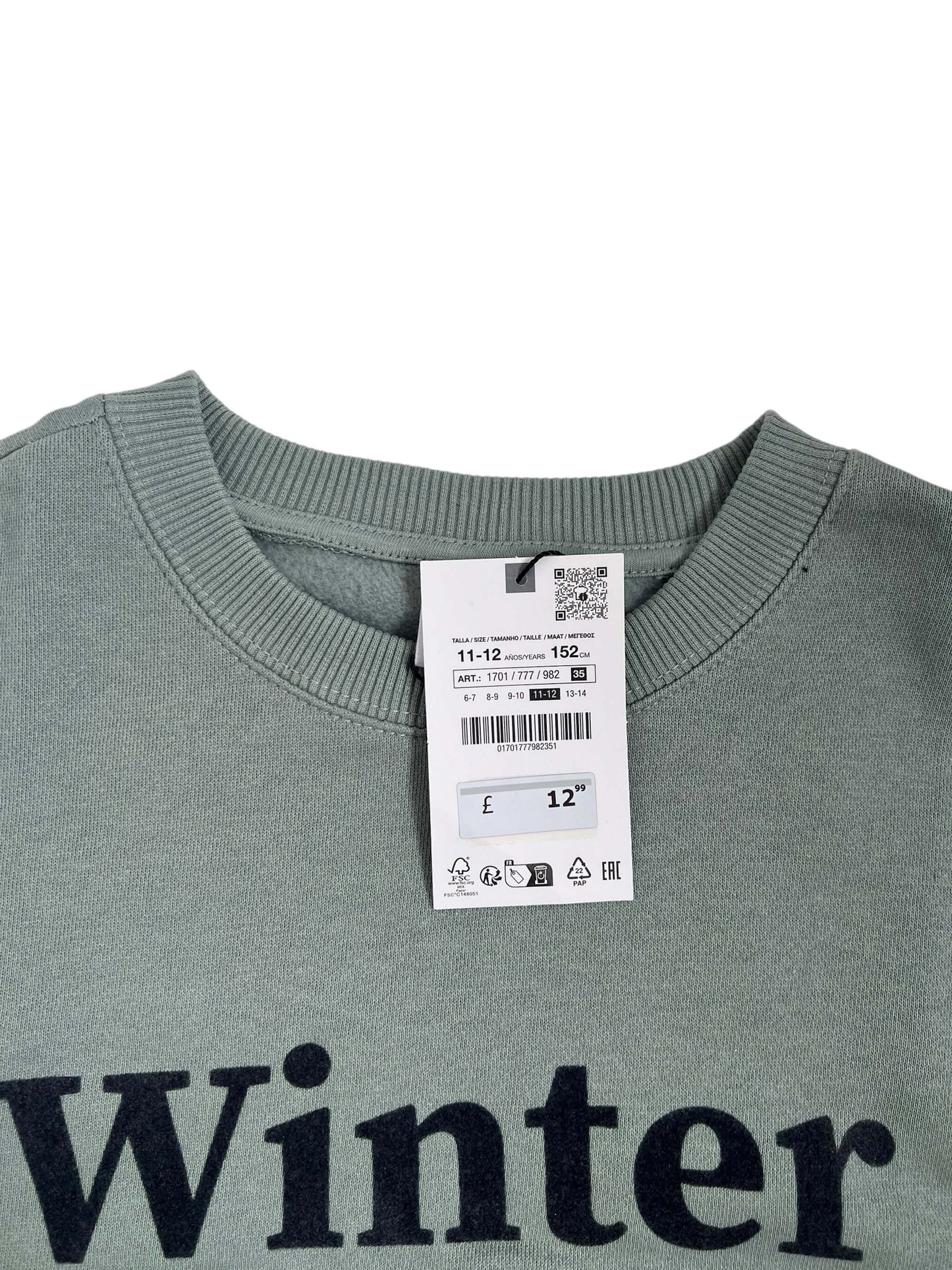 ZARA Sage Sweatshirt, Age 11-12 (New with Tags)