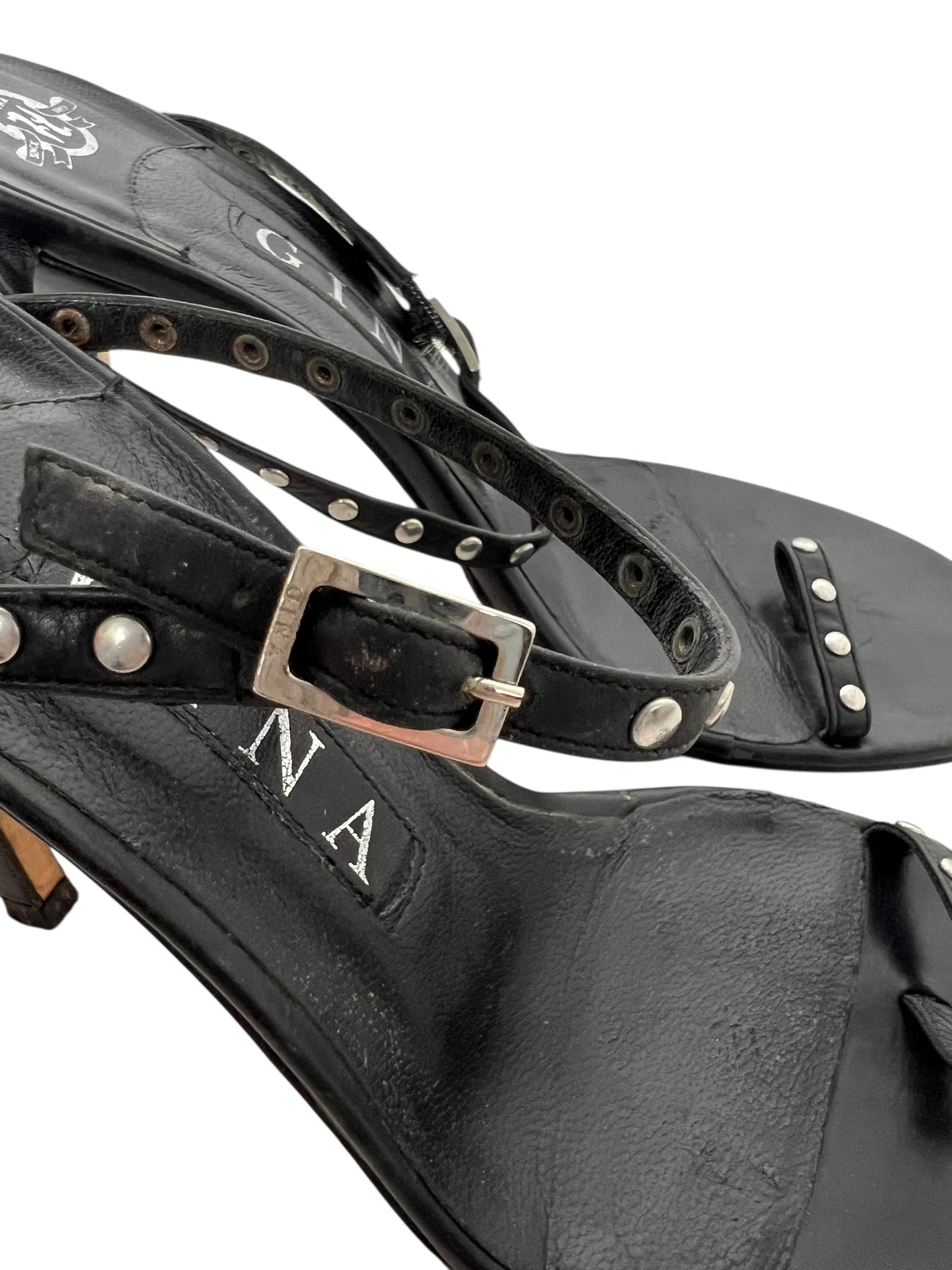 Gina Stappy Studded Heels, Sz 4.5