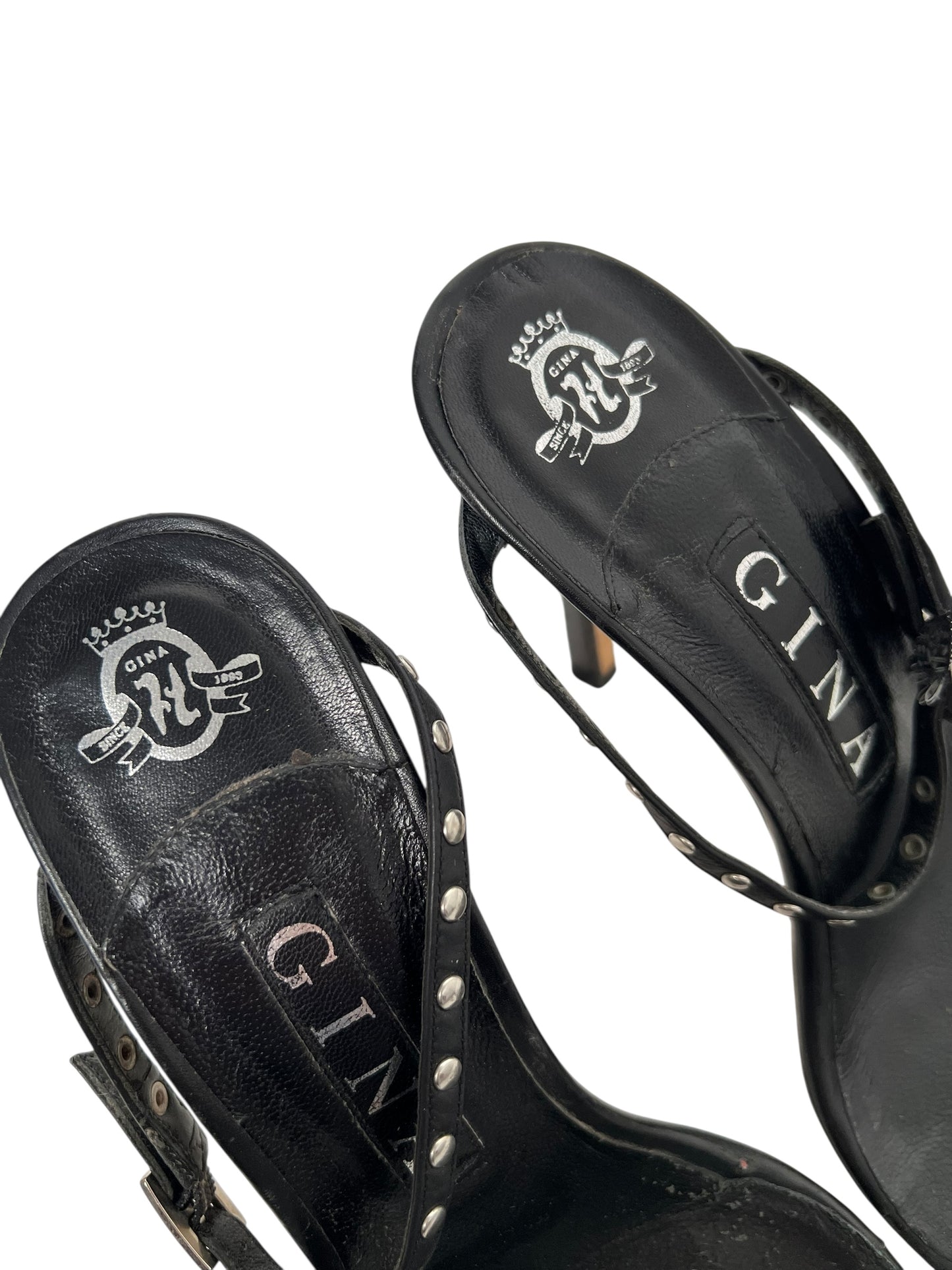 Gina Stappy Studded Heels, Sz 4.5